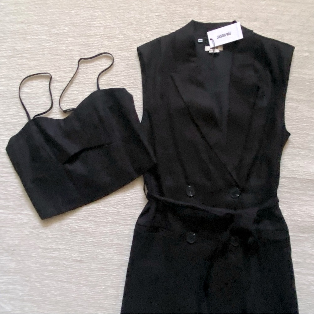 Jason Wu Black Vest & Corset Set Double Breasted Belted Blazer Chic Minimalist